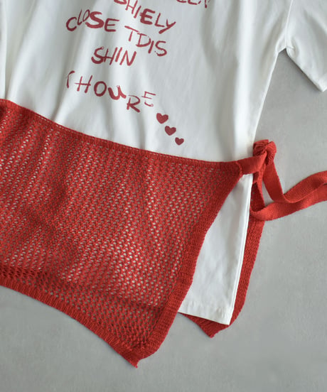 tops-02606 Wrap Knit Attached Message T-Shirt   White Gray