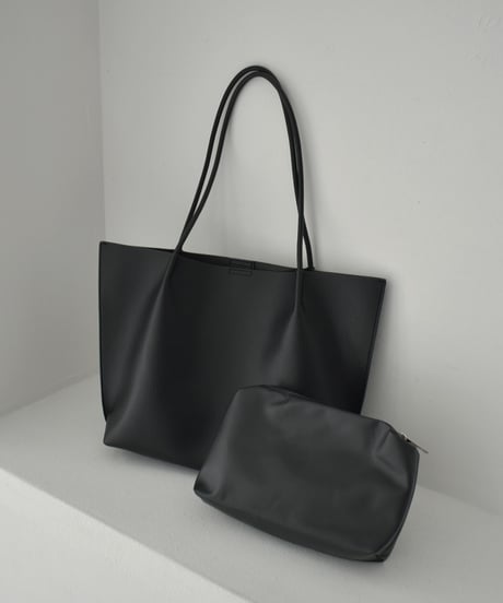 bag2-02652　Eco Leather Tote Bag With Pouch Ecru Mocha Black