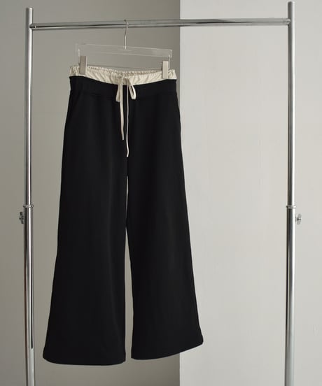bottoms-02225　Double Waist Sweatshirt Wide Pants Black