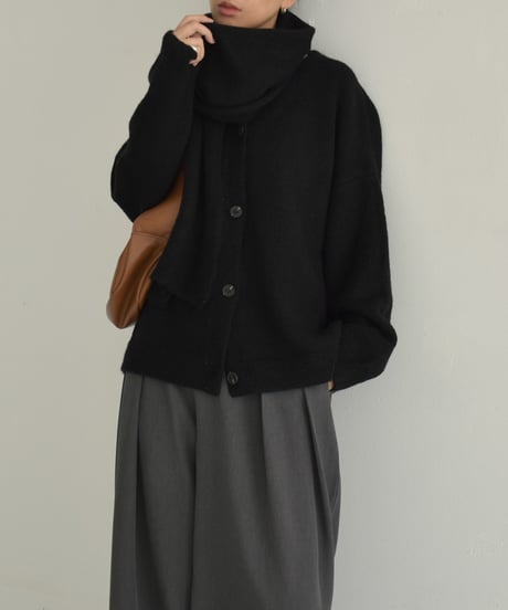 knit-02293　Knitted Cardigan With Scarf　Brown Gray Black