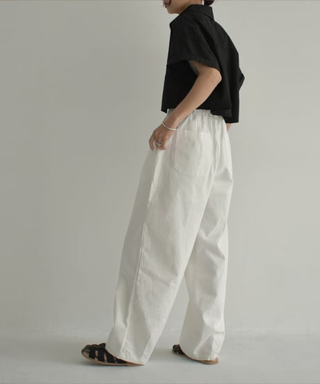 tops-02482　Front Pocket Cropped Shirt Blue Black