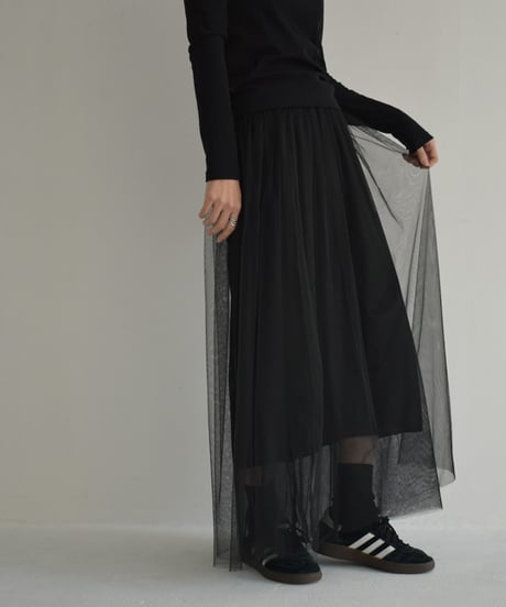 bottoms-02218　Tulle Long Skirt　Ecru　Grey　Black
