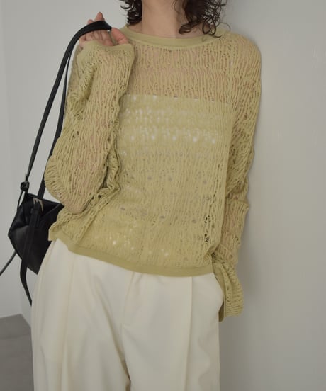 nh-knit-02374 Lace Knit Top Off-White, Yellow Beige, Charcoal