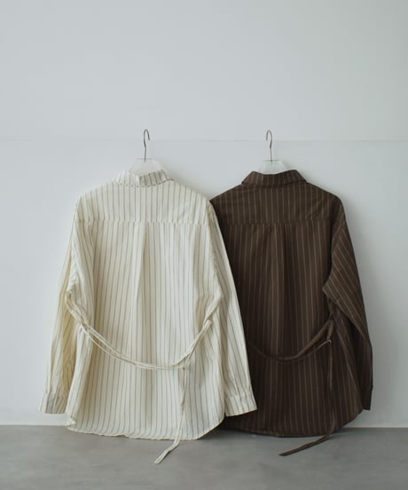 tops-02605 Stripe Shirt Ecru Brown