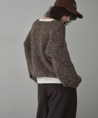 knit-02361 MIX Color V-Neck Knit Brown Gray