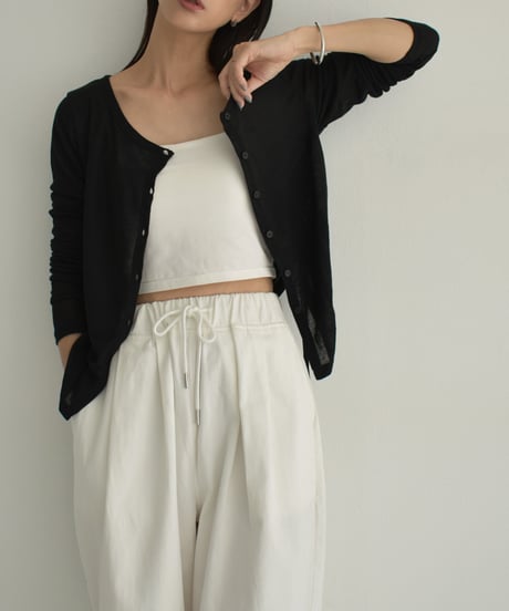 tops-02490　Summer Knit Gathered Cardigan Cream Gray Black