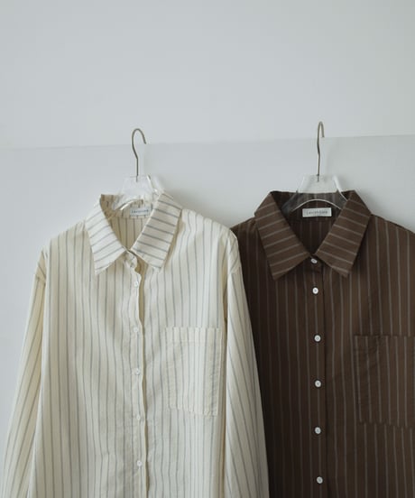 tops-02605 Stripe Shirt Ecru Brown