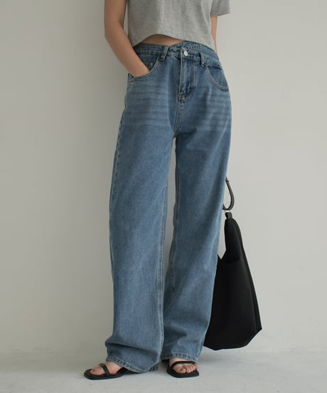 bottoms-02232　Waist Design Straight Denim Wash Blue