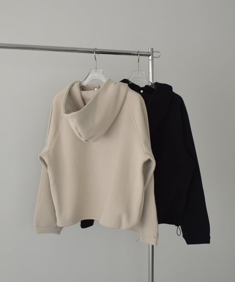tops-02578　Snap Button Fleece-Lined Hooded Pullover　Greige　 Black