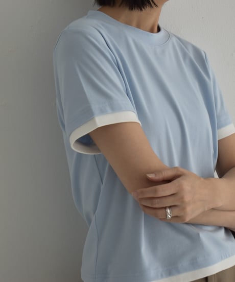 tops-02557　Bicolor-Tee　White Light-blue Heather-gray