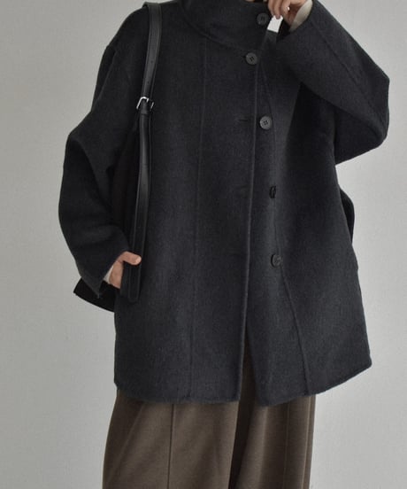 coat-02059  Stand Collar Wool Coat With Reversible Finish　Gray Dark-gray