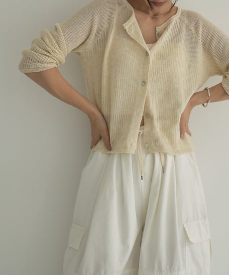 knit-02270　Linen-blend Summer Knit Cardigan Beige Black Gray