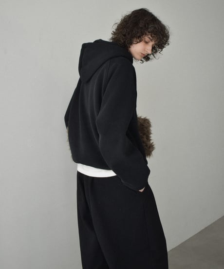 tops-02578　Snap Button Fleece-Lined Hooded Pullover　Greige　 Black