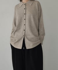 knit-02357  High-gauge Shirt Knit Top  Oatmeal Gray Black