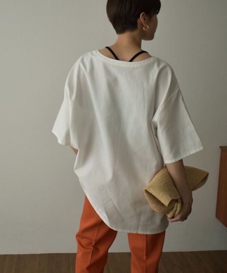 tops-04093  MADE IN JAPAN LINEN MIXED CANVAS LACE-UP PULLOVER