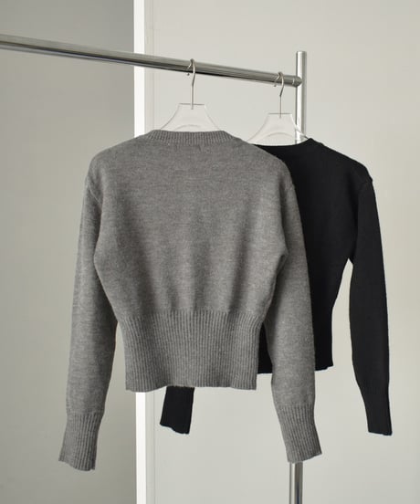 knit-02277　Wrapped button design knit Cardigan Gray Black