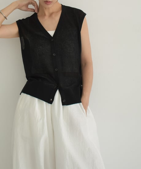 knit-02274　Sheer Summer Knit Vest Ivory Black