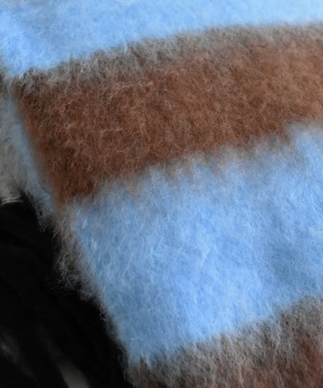 muffler-02023　Border Fringe Muffler Blue×Brown Black×Gray