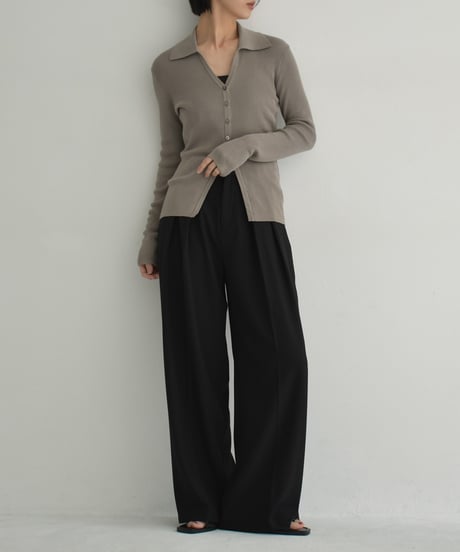 bottoms-02267　Tuck Wide Pants　Ecru Black