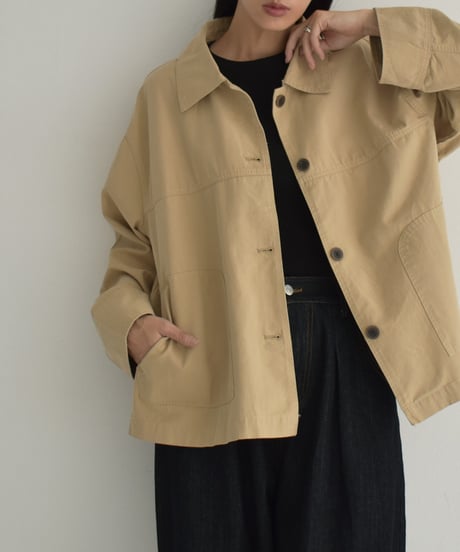 outer-02086　Stained Color Short Coat Beige Black