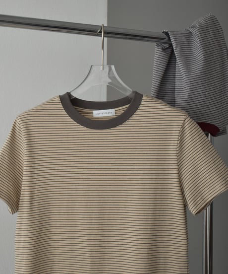 nh-tops-02558  Compact Border Tee  Beige Gray