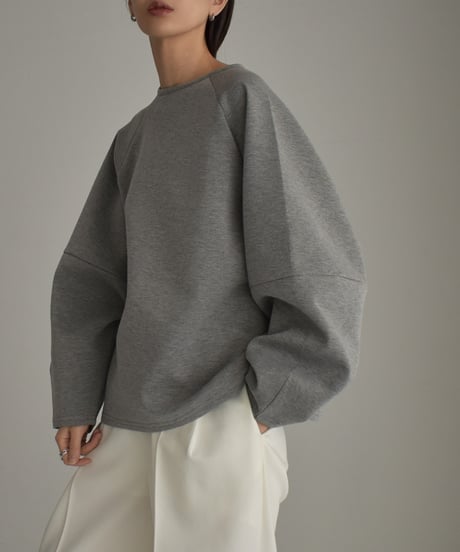 tops-12008　Cocoon Sleeve Cardboard Knit Pullover　Grey　Black
