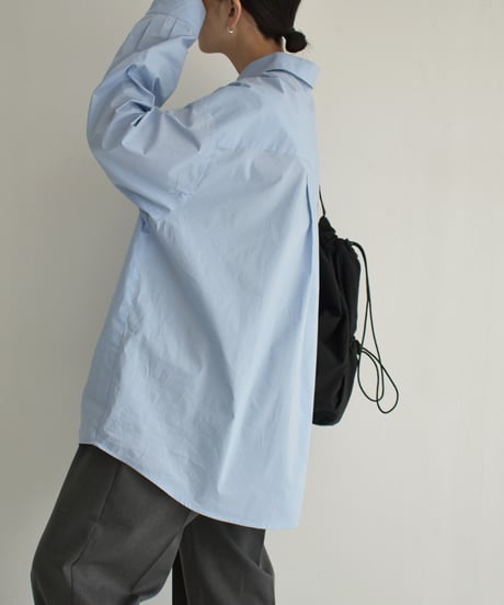 tops-02461　Oversized Shirt White Blue
