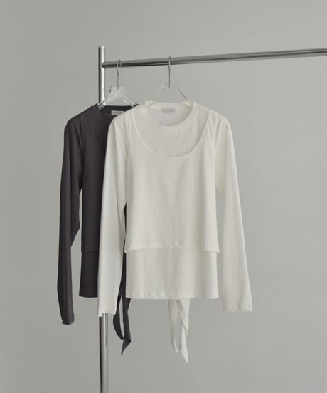 tops-02536　Layered Cut and Sew　White Charcoal