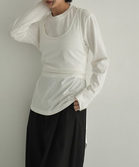 tops-02536　Layered Cut and Sew　White Charcoal