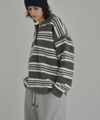knit-02368 Polo Collar Border Knit Gray Brown
