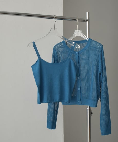 knit-02320　Compact Cardigan With Camisole Ecru Gray Turquoise