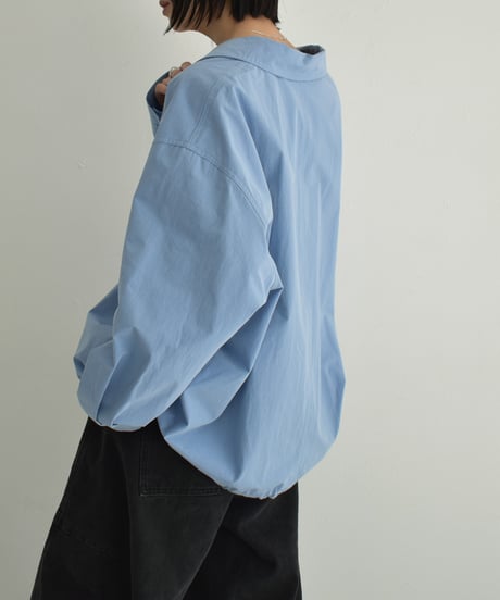 tops-02519　Drawstring Oversized Shirt　White Blue