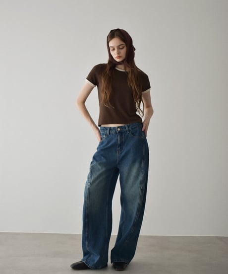 nh-tops-02563  Compact Ringer T  Brown Navy Black