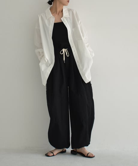 tops-02461　Oversized Shirt White Blue