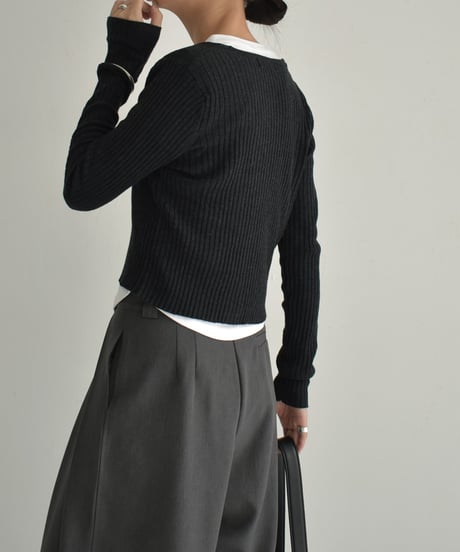 knit-02295　Ribbed One Button Cardigan Off-White Brown Red Charcoal