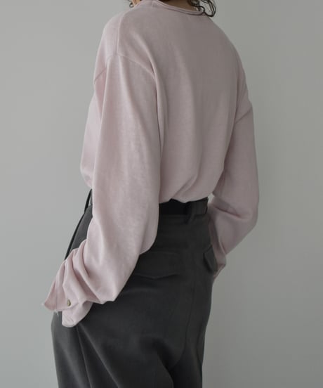 nh-tops-02586 Cuff Sleeve Long Cut-and-Sew Top Ecru Pink