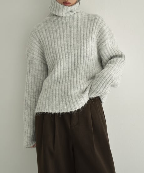 knit-02309　Ribbed Turtle Knit Tops Beige Brown Light Gray Dark Gray