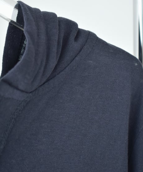 tops-02603 Half-Zip Hoodie Long Sleeve T-Shirt White Navy