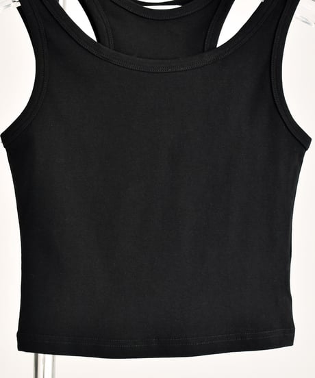 tops-02496　Layered Design Tank Top White Black