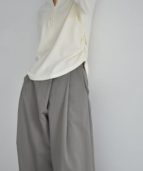 bottoms-02265    Wrap waist tuck wide pants Ecru Khaki-gray Black
