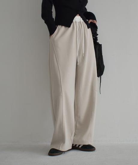 bottoms-02243　Bicolor Waist Relax Pants Greige Navy Black