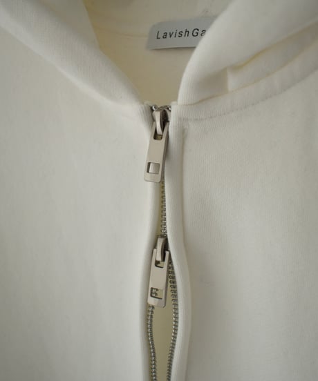tops-02515　Brushed Back Double Zip Hoodie White Gray Black