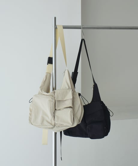 nh-bag-02675 Water-repellent Utility Nylon Shoulder Bag  Ecru Black