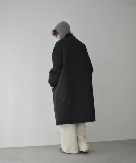 outer-02093　Padded Long Coat with Volume  Greige  Black