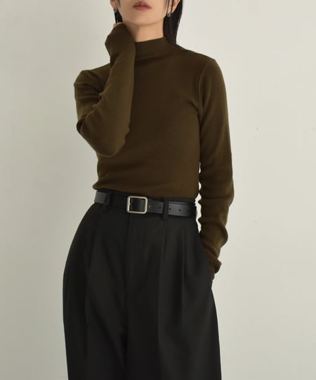 knit-02302　High Neck Knit Top Blue-gray Brown