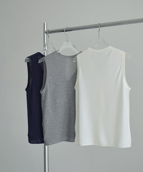 nh-knit-02381 Linen Blend Sheer Knit Vest  Ecru Gray Navy
