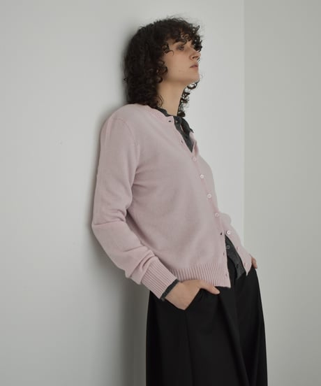 knit-02372 Crew Neck Compact Knit Cardigan Off White Yellow Pink Blue Gray Black