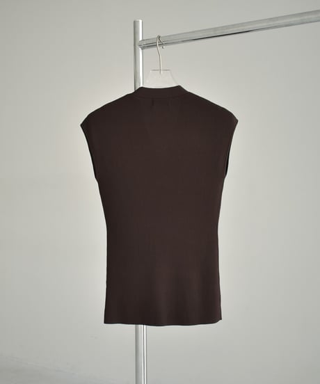 knit-02275　Front Button Summer Ribbed Knit Vest Brown Black