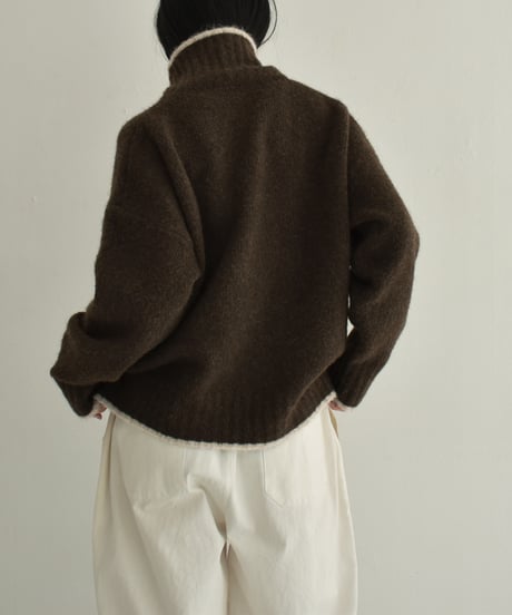 knit-02310　Bicolor Knit Tops Light Beige Gray Brown