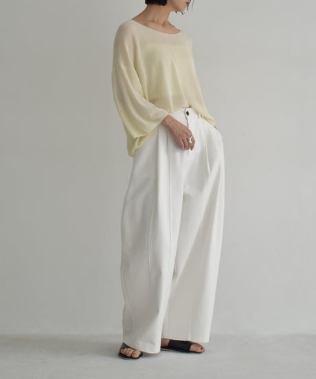 knit-02326　Linen Blend Half Sleeve Mesh Pullover  White Ecru Gray Black